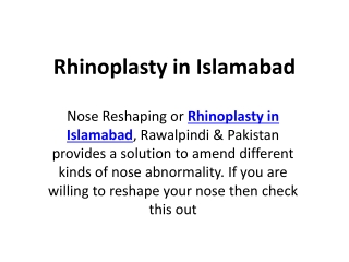 Rhinoplasty in islamabad