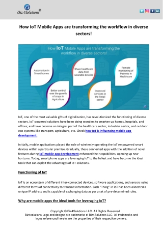 How IoT Mobile Apps are transforming the workflow in diverse sectors!