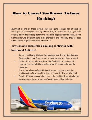 How to Cancel Southwest Airlines Booking?