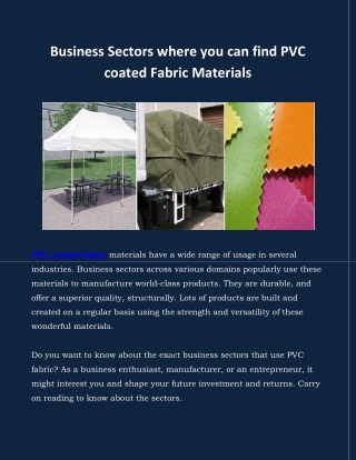 Business sectors where you can find PVC Coated Fabric Materials