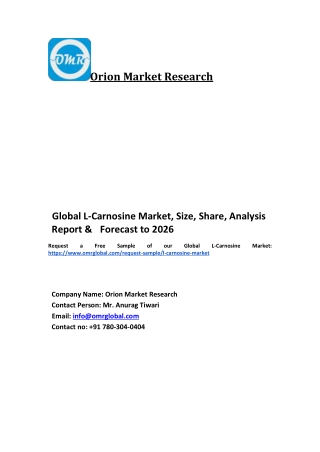 Global L-Carnosine Market Trends, Size, Competitive Analysis and Forecast 2020-2026