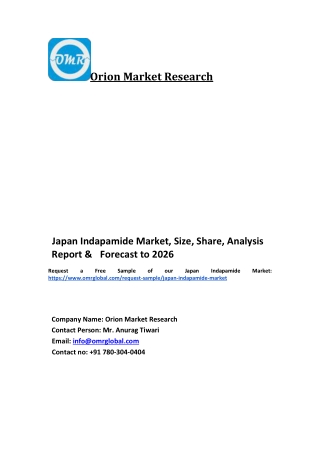 Japan Indapamide Market Trends, Size, Competitive Analysis and Forecast 2020-2026