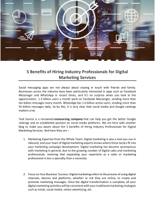 5 Benefits of Hiring Industry Professionals for Digital Marketing Services