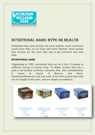 NUTRITIONAL BARS HYPE OR HEALTH