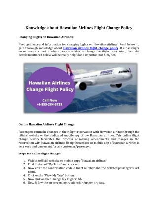 Knowledge About Hawaiian Airlines Flight Change Policy