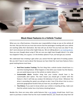 Must-Have Features in a Vehicle Tracker