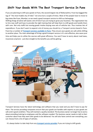 Shift Your Goods With The Best Transport Service In Pune