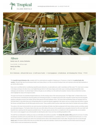 Aliseo | Sandy Lane Villas | Tropical Island Rentals