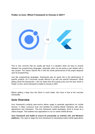 Flutter Vs Ionic: Which Framework To Choose In 2021?