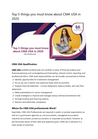 Top 5 things you must know about CMA USA in 2020