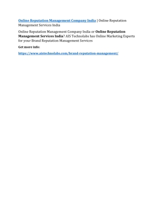 Online Reputation Management Company India | Online Reputation Management Services India