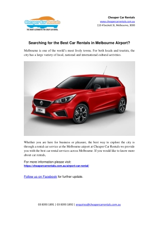 Searching for the Best Car Rentals in Melbourne Airport?