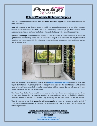 Role of Wholesale Bathroom Supplies