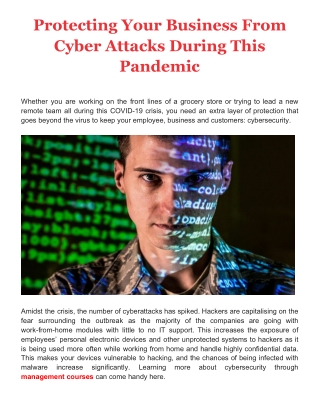 Protecting Your Business From Cyber Attacks During This Pandemic