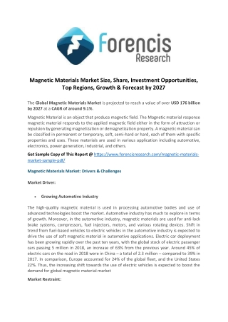 Magnetic Materials Market Global Market Opportunity Assessment Study 2027