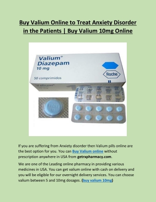 Buy Valium Online to Treat Anxiety Disorder in the Patients | Buy Valium 10mg Online