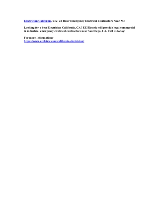 Electrician California, CA | 24 Hour Emergency Electrical Contractors Near Me