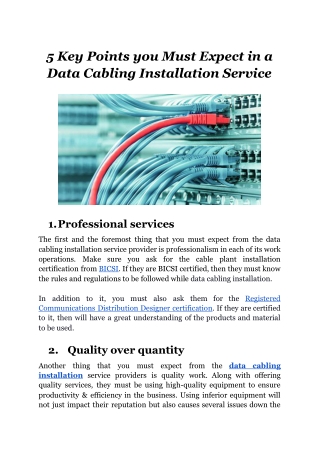 5 Key Points You Must Expect in a Data Cabling Installation Service