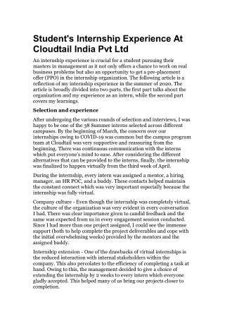 Student's Internship Experience at Cloudtail India Pvt Ltd