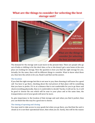 What are the things to consider for selecting the best storage unit?