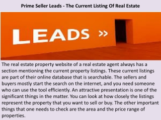 Prime Seller Leads - The Current Listing Of Real Estate