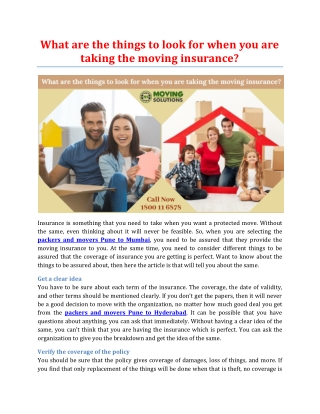 What are the things to look for when you are taking the moving insurance?