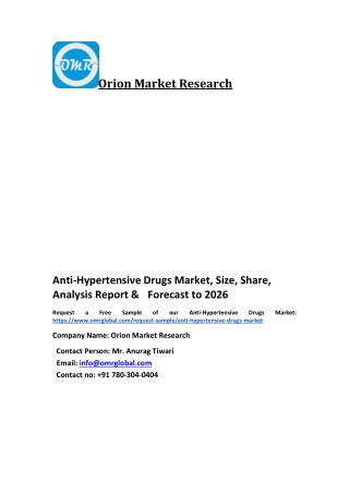 Anti-Hypertensive Drugs Market Trends, Size, Competitive Analysis and Forecast 2020-2026