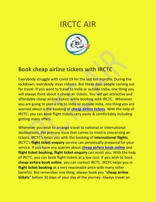Book cheap airline tickets with IRCTC