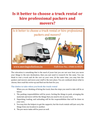 Is it better to choose a truck rental or hire professional packers and movers?