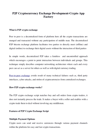 P2P Cryptocurrency Exchange Development-Crypto App Factory