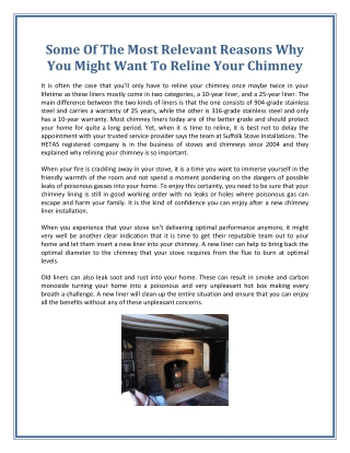 Some Of The Most Relevant Reasons Why You Might Want To Reline Your Chimney