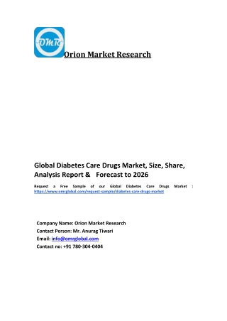 Global Diabetes Care Drugs Market  Trends, Size, Competitive Analysis and Forecast 2020-2026