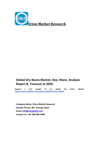 Global Dry Beans Market Trends, Size, Competitive Analysis and Forecast 2020-2026