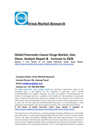 Global Pancreatic Cancer Drugs Market Growth, Size, Share, Industry Report and Forecast 2020-2026