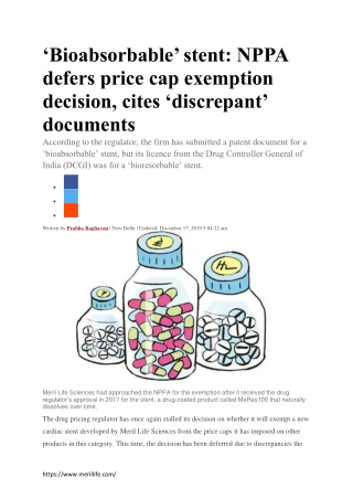 Bioabsorbable stent NPPA defers price cap exemption decision cites discrepant documents