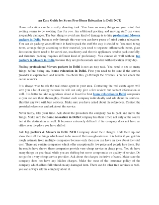 An Easy Guide for Stress Free Home Relocation in Delhi NCR
