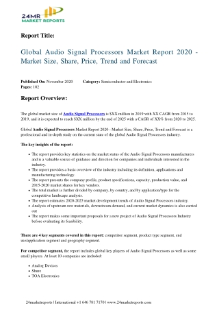 Audio Signal Processors Market Report 2020 - Market Size, Share, Price, Trend and Forecast