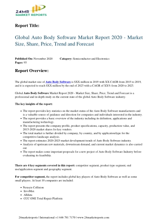 Auto Body Software Market Report 2020 - Market Size, Share, Price, Trend and Forecast