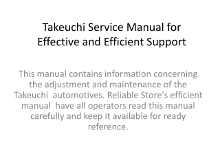 Takeuchi Service Manual for Effective and Efficient Support