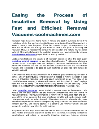 Easing the Process of Insulation Removal by Using Fast and Efficient Removal Vacuums-coolmachines.com