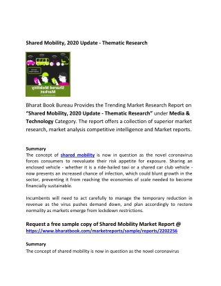 Shared Mobility, 2020 Update - Thematic Research