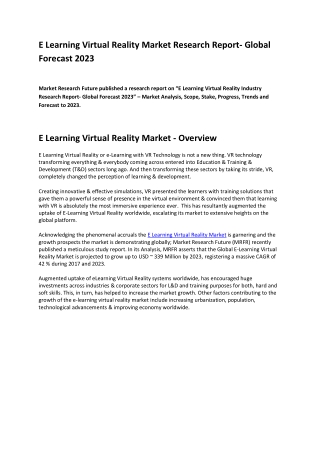E-Learning Virtual Reality Market 2020 Global Size, Share, Analysis and Forecast 2023
