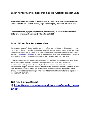 Laser Printer Market Segmentation, Industry Size, Share, Opportunities and Forecast 2023