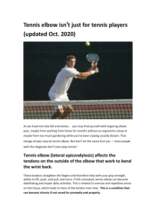 Tennis elbow isn’t just for tennis players (updated Oct. 2020)