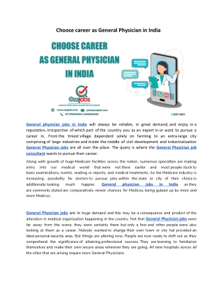 Choose career as General Physician in India