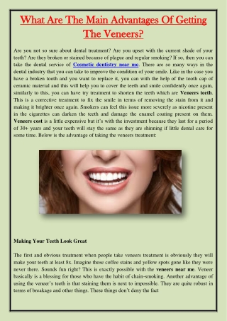 What Are The Main Advantages Of Getting The Veneers?
