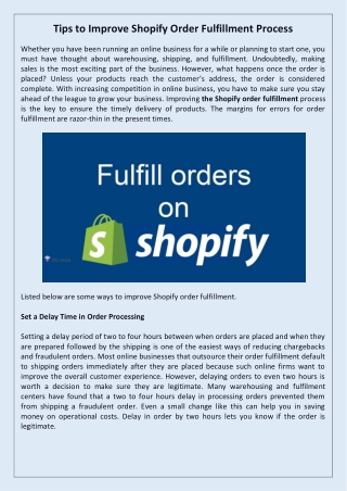 Tips to Improve Shopify Order Fulfillment Process