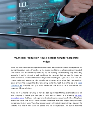 V1.Media: Production House in Hong Kong for Corporate Video