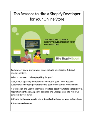 Top Reasons to Hire a Shopify Developer for Your Online Store