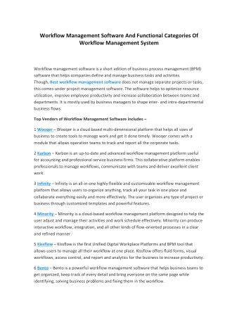 Workflow Management Software and Functional Categories